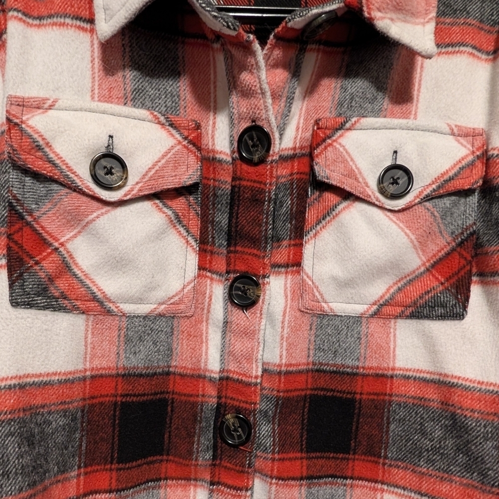 BB Dakota Steve Madden Plaid Shacket Jacket Red Black Lightweight Layer Medium - Picture 5 of 8